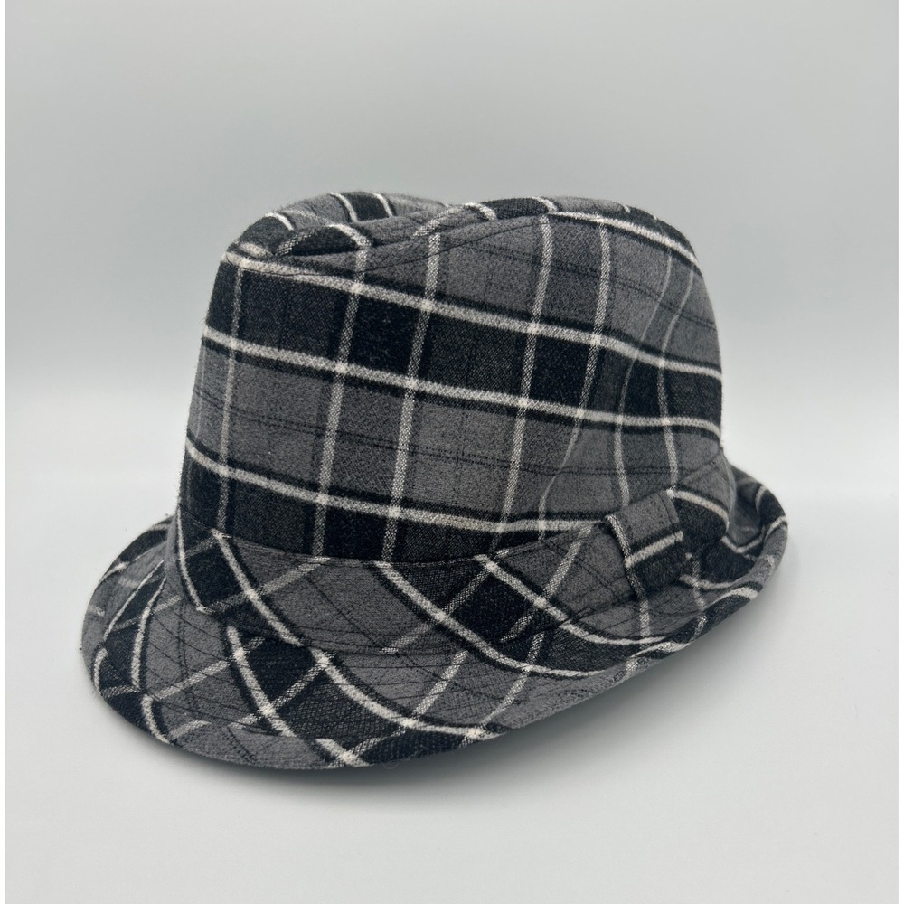 Grey Black Plaid Fedora Hat Classic Tartan Short Brim Unisex Trilby Style